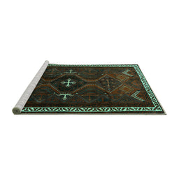 Sideview of Machine Washable Persian Turquoise Traditional Area Rugs, wshtr1402turq
