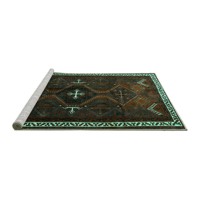 Sideview of Machine Washable Persian Turquoise Traditional Area Rugs, wshtr1402turq