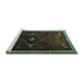 Sideview of Machine Washable Persian Turquoise Traditional Area Rugs, wshtr1402turq