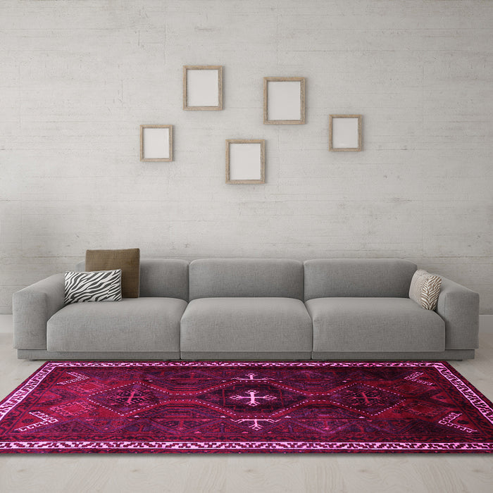 Machine Washable Persian Pink Traditional Rug in a Living Room, wshtr1402pnk