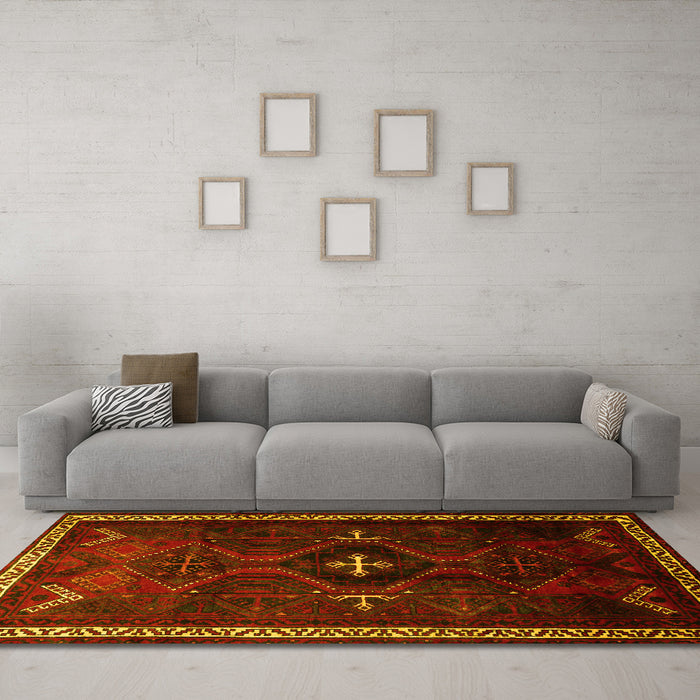 Machine Washable Persian Yellow Traditional Rug in a Living Room, wshtr1402yw