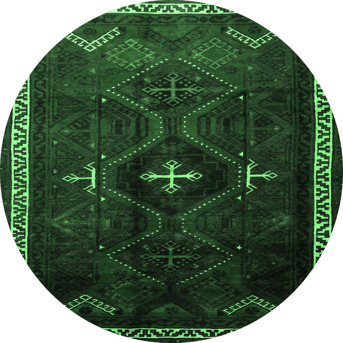 Round Persian Emerald Green Traditional Rug, tr1402emgrn