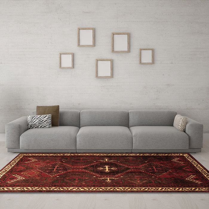 Machine Washable Persian Brown Traditional Rug in a Living Room,, wshtr1402brn
