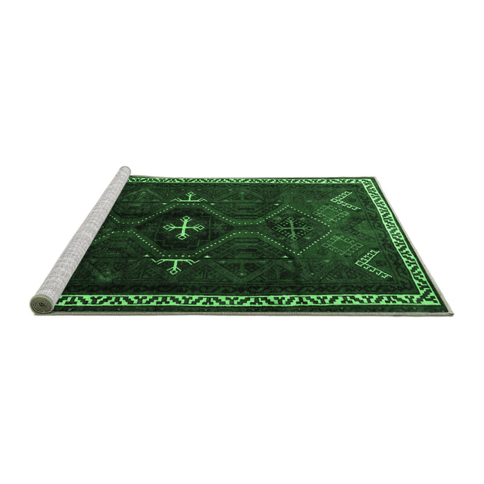 Sideview of Machine Washable Persian Emerald Green Traditional Area Rugs, wshtr1402emgrn