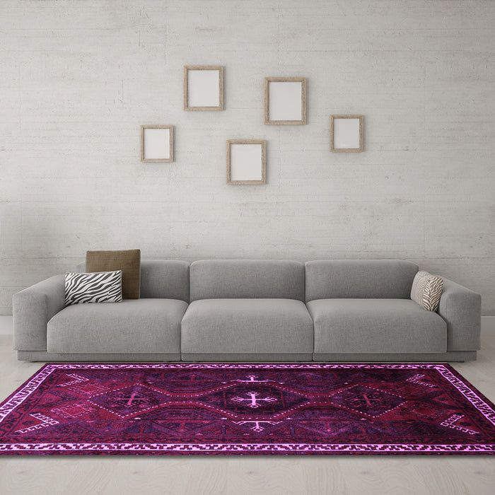 Machine Washable Persian Purple Traditional Area Rugs in a Living Room, wshtr1402pur