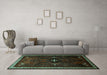 Machine Washable Persian Turquoise Traditional Area Rugs in a Living Room,, wshtr1402turq