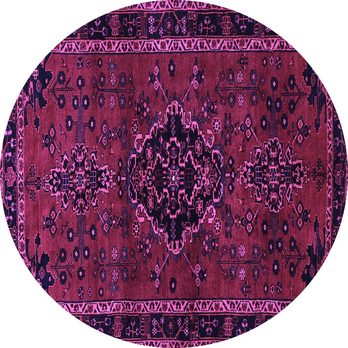 Round Machine Washable Persian Purple Traditional Area Rugs, wshtr1403pur