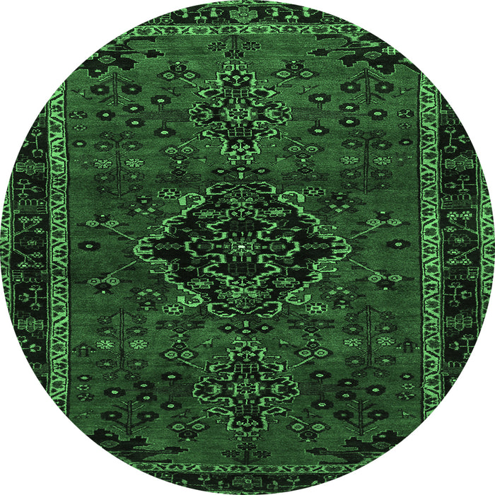 Round Machine Washable Persian Emerald Green Traditional Area Rugs, wshtr1403emgrn
