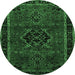 Round Machine Washable Persian Emerald Green Traditional Area Rugs, wshtr1403emgrn