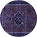 Round Machine Washable Persian Blue Traditional Rug, wshtr1403blu