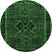 Round Persian Emerald Green Traditional Rug, tr1403emgrn