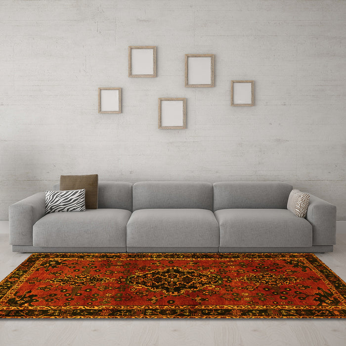 Machine Washable Persian Yellow Traditional Rug in a Living Room, wshtr1403yw