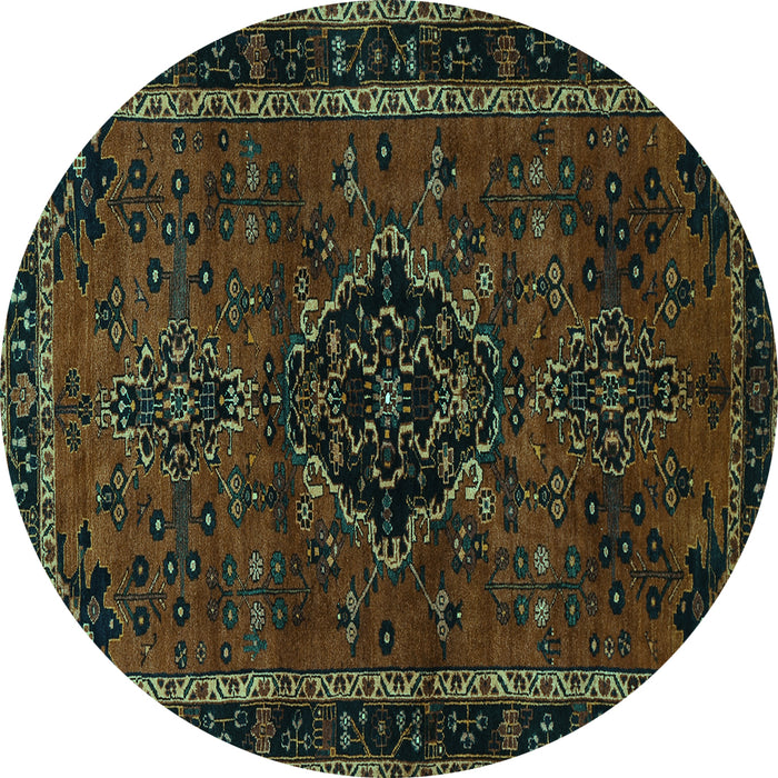 Round Persian Turquoise Traditional Rug, tr1403turq