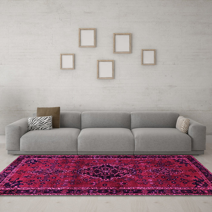 Machine Washable Persian Pink Traditional Rug in a Living Room, wshtr1403pnk
