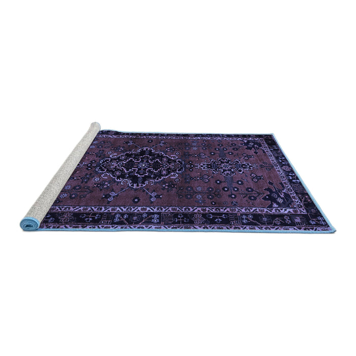 Sideview of Machine Washable Persian Blue Traditional Rug, wshtr1403blu