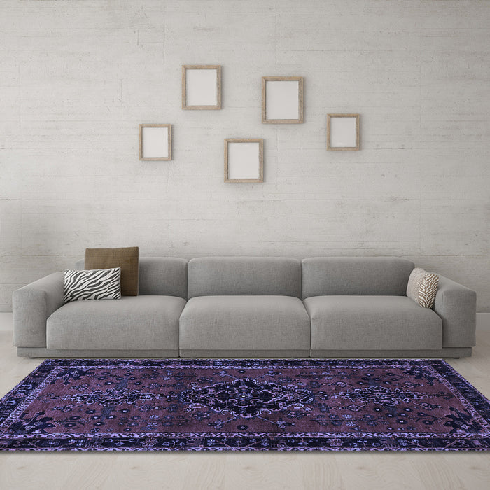 Machine Washable Persian Blue Traditional Rug in a Living Room, wshtr1403blu
