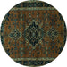 Round Machine Washable Persian Turquoise Traditional Area Rugs, wshtr1403turq