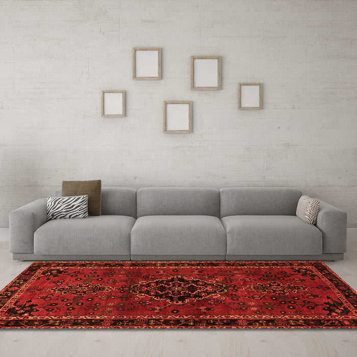 Machine Washable Persian Orange Traditional Area Rugs in a Living Room, wshtr1403org
