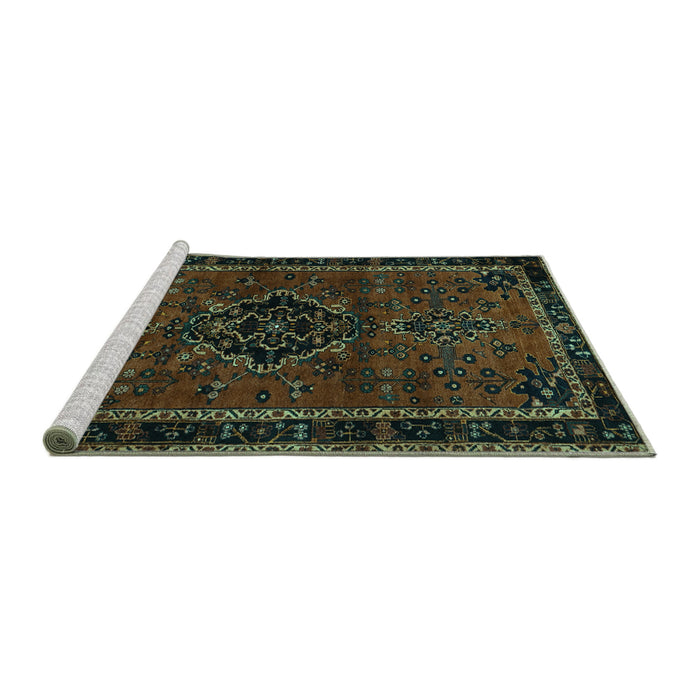 Sideview of Machine Washable Persian Turquoise Traditional Area Rugs, wshtr1403turq