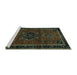 Sideview of Machine Washable Persian Turquoise Traditional Area Rugs, wshtr1403turq