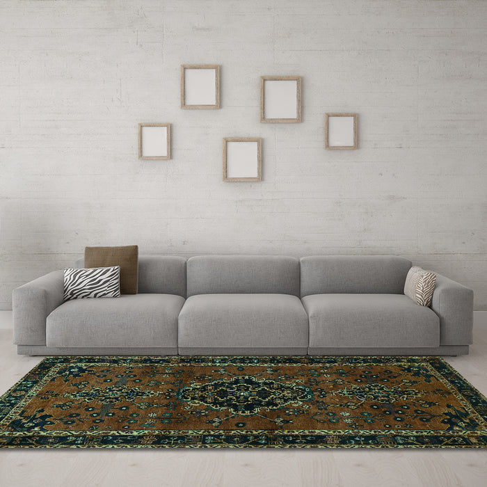 Machine Washable Persian Turquoise Traditional Area Rugs in a Living Room,, wshtr1403turq