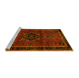 Sideview of Machine Washable Persian Yellow Traditional Rug, wshtr1403yw