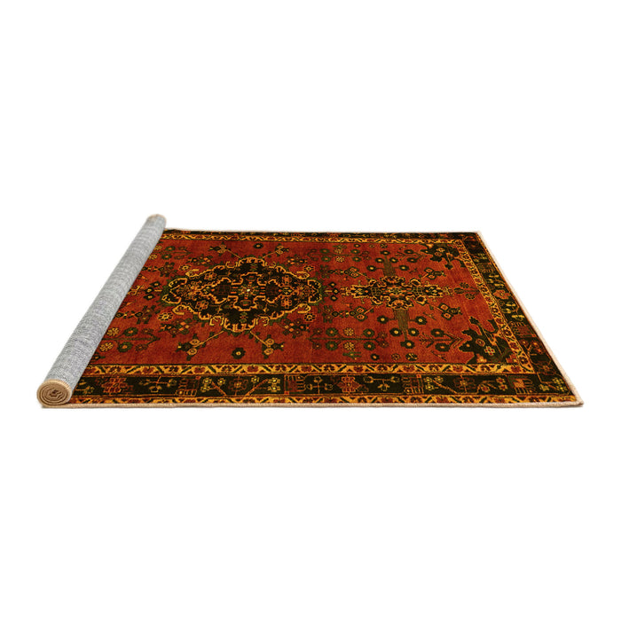 Sideview of Machine Washable Persian Yellow Traditional Rug, wshtr1403yw