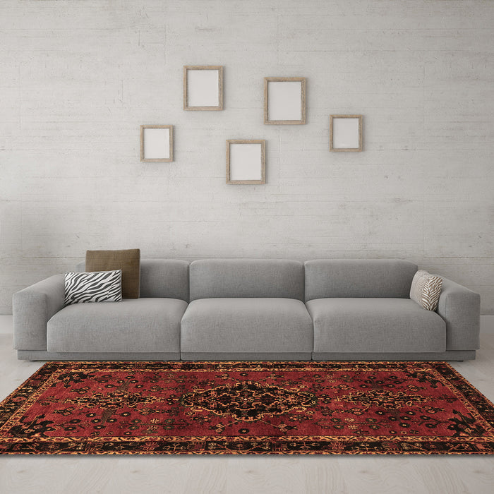 Machine Washable Persian Brown Traditional Rug in a Living Room,, wshtr1403brn