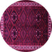 Round Machine Washable Persian Pink Traditional Rug, wshtr1404pnk