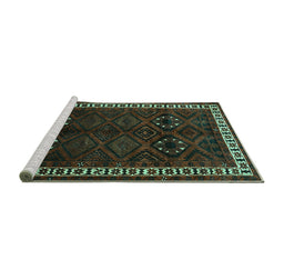 Sideview of Machine Washable Persian Turquoise Traditional Area Rugs, wshtr1404turq