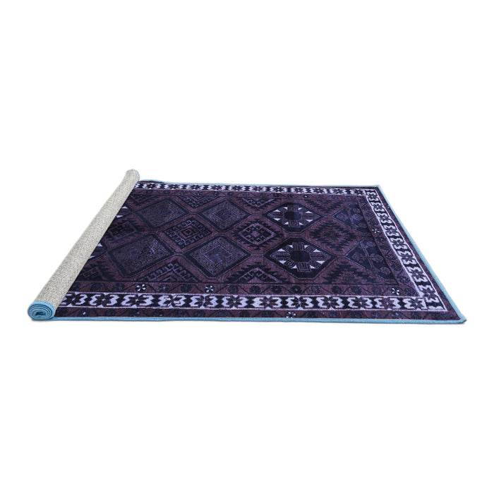 Sideview of Machine Washable Persian Blue Traditional Rug, wshtr1404blu