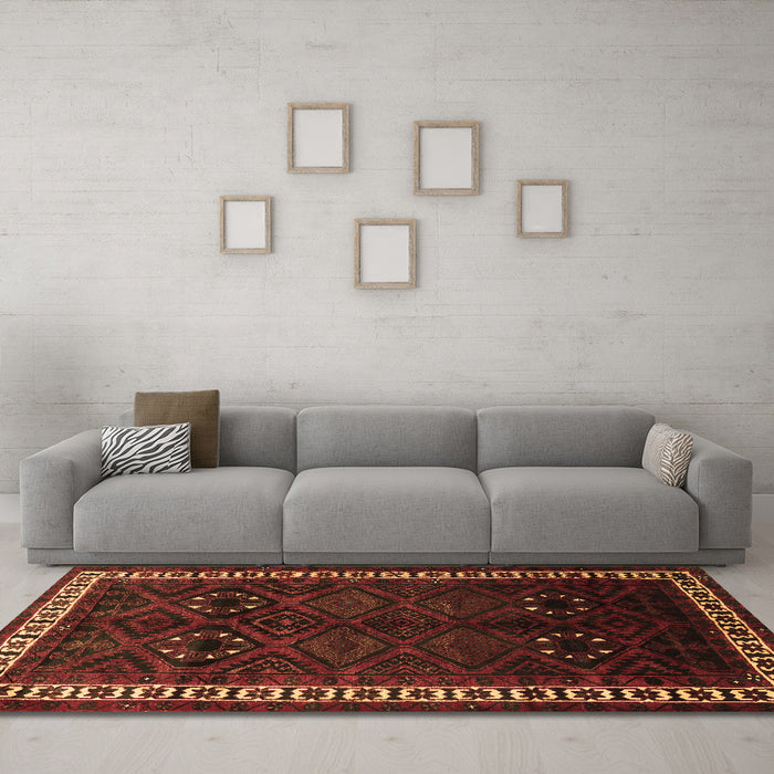 Machine Washable Persian Brown Traditional Rug in a Living Room,, wshtr1404brn
