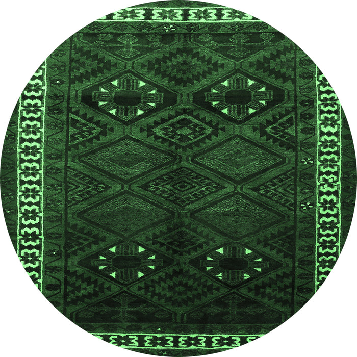 Round Persian Emerald Green Traditional Rug, tr1404emgrn