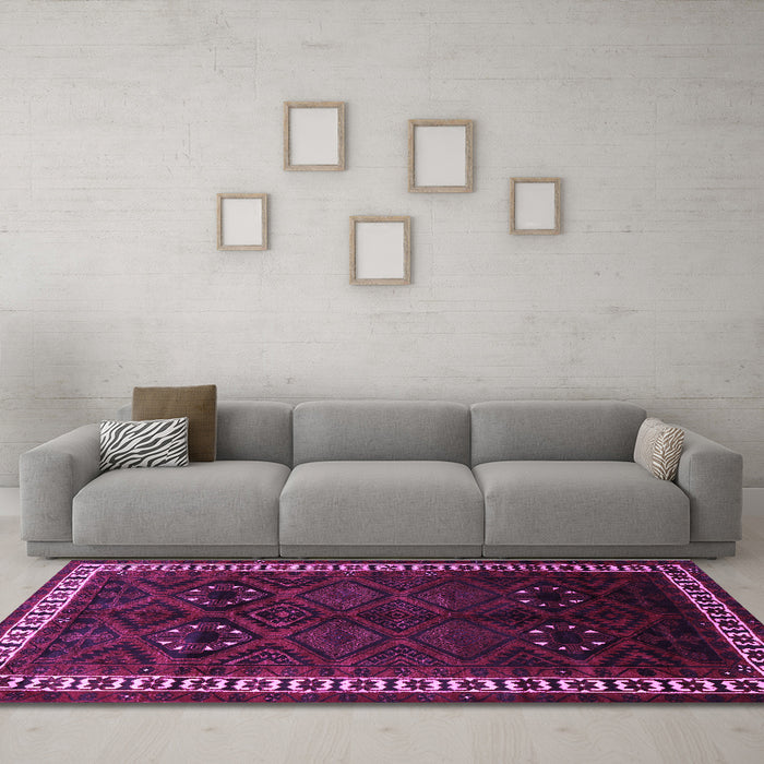 Machine Washable Persian Purple Traditional Area Rugs in a Living Room, wshtr1404pur
