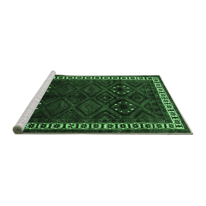 Sideview of Machine Washable Persian Emerald Green Traditional Area Rugs, wshtr1404emgrn