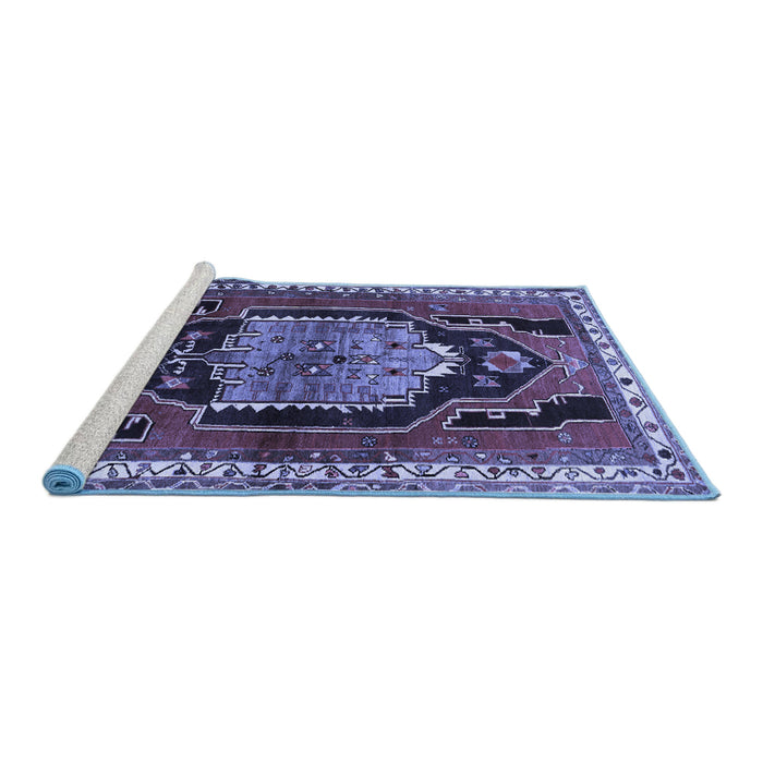 Sideview of Machine Washable Persian Blue Traditional Rug, wshtr1405blu