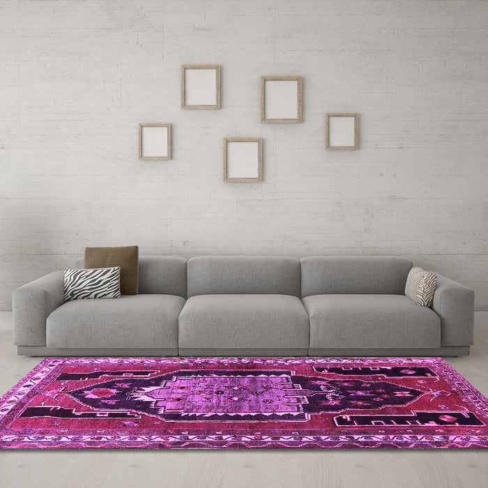 Machine Washable Persian Purple Traditional Area Rugs in a Living Room, wshtr1405pur