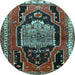 Round Persian Light Blue Traditional Rug, tr1405lblu