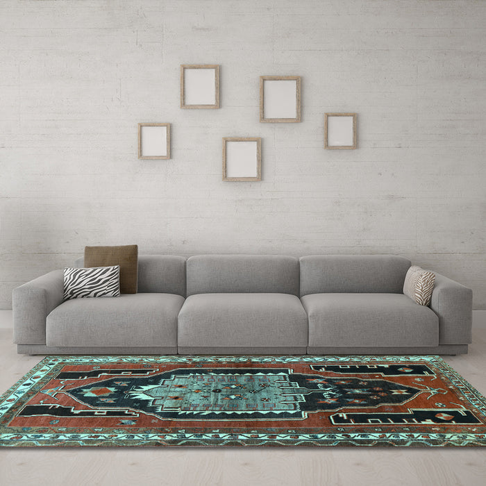 Machine Washable Persian Light Blue Traditional Rug in a Living Room, wshtr1405lblu