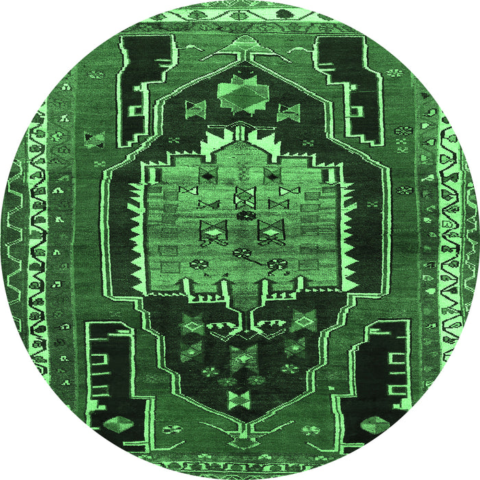 Round Persian Emerald Green Traditional Rug, tr1405emgrn