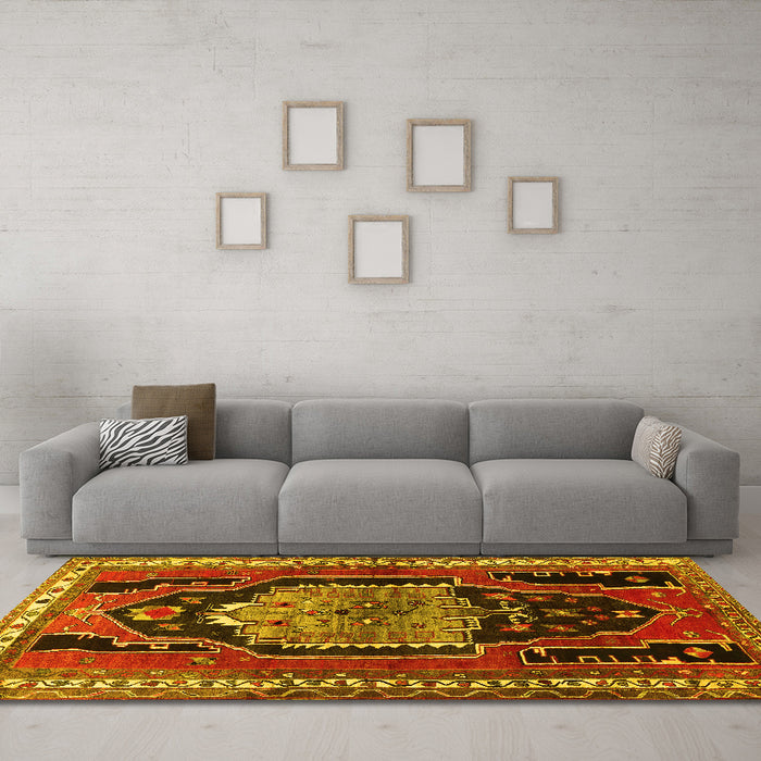Machine Washable Persian Yellow Traditional Rug in a Living Room, wshtr1405yw