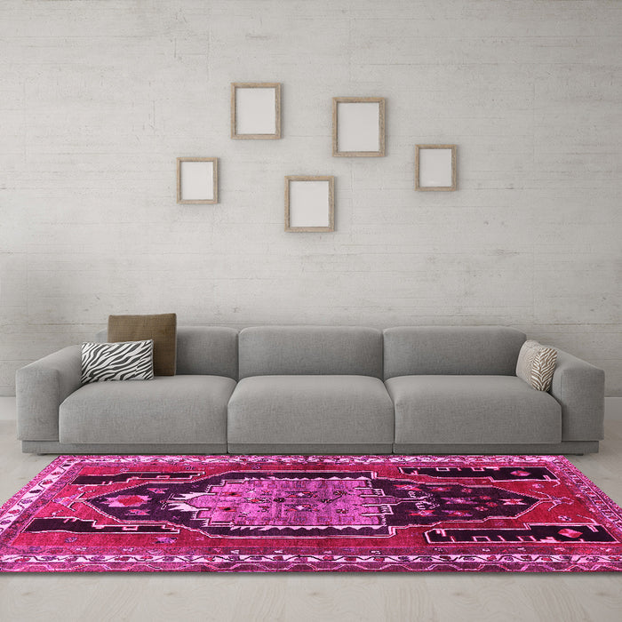 Machine Washable Persian Pink Traditional Rug in a Living Room, wshtr1405pnk