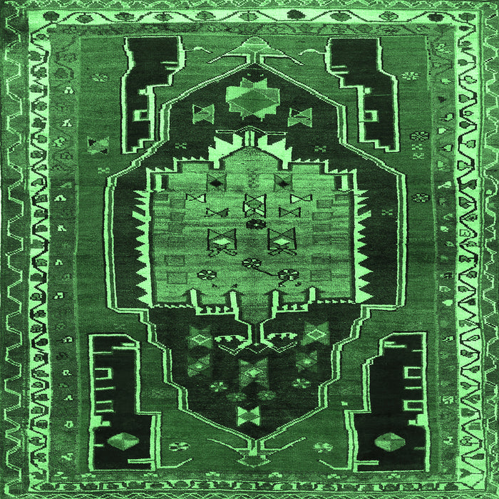 Square Persian Emerald Green Traditional Rug, tr1405emgrn