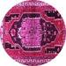 Round Machine Washable Persian Pink Traditional Rug, wshtr1405pnk