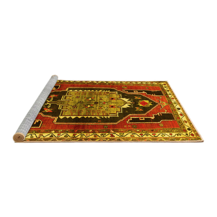 Sideview of Machine Washable Persian Yellow Traditional Rug, wshtr1405yw