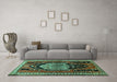 Machine Washable Persian Turquoise Traditional Area Rugs in a Living Room,, wshtr1405turq