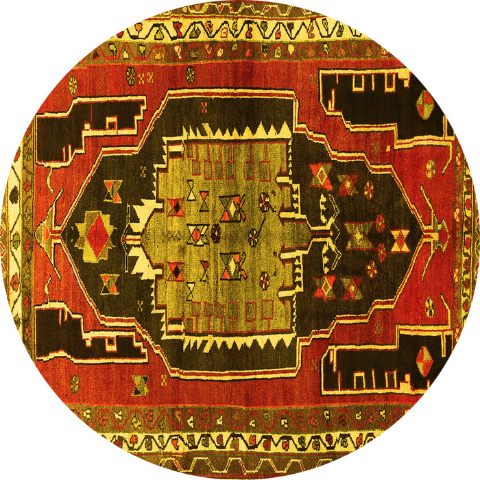 Round Persian Yellow Traditional Rug, tr1405yw