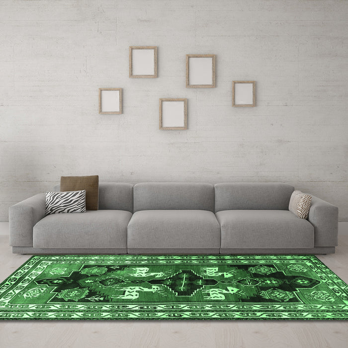Machine Washable Persian Emerald Green Traditional Area Rugs in a Living Room,, wshtr1406emgrn