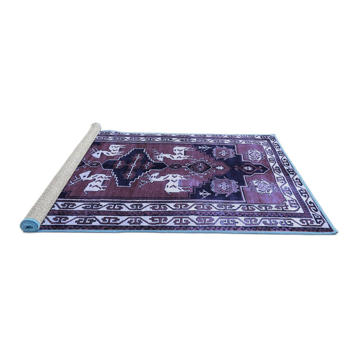Sideview of Machine Washable Persian Blue Traditional Rug, wshtr1406blu
