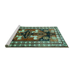 Sideview of Machine Washable Persian Turquoise Traditional Area Rugs, wshtr1406turq